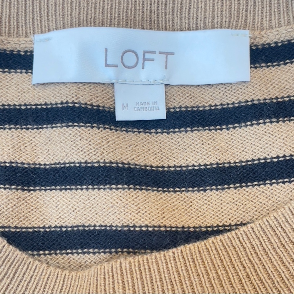 LOFT Tan and Black Classic Striped Sweater Women’s Medium - Picture 7 of 11